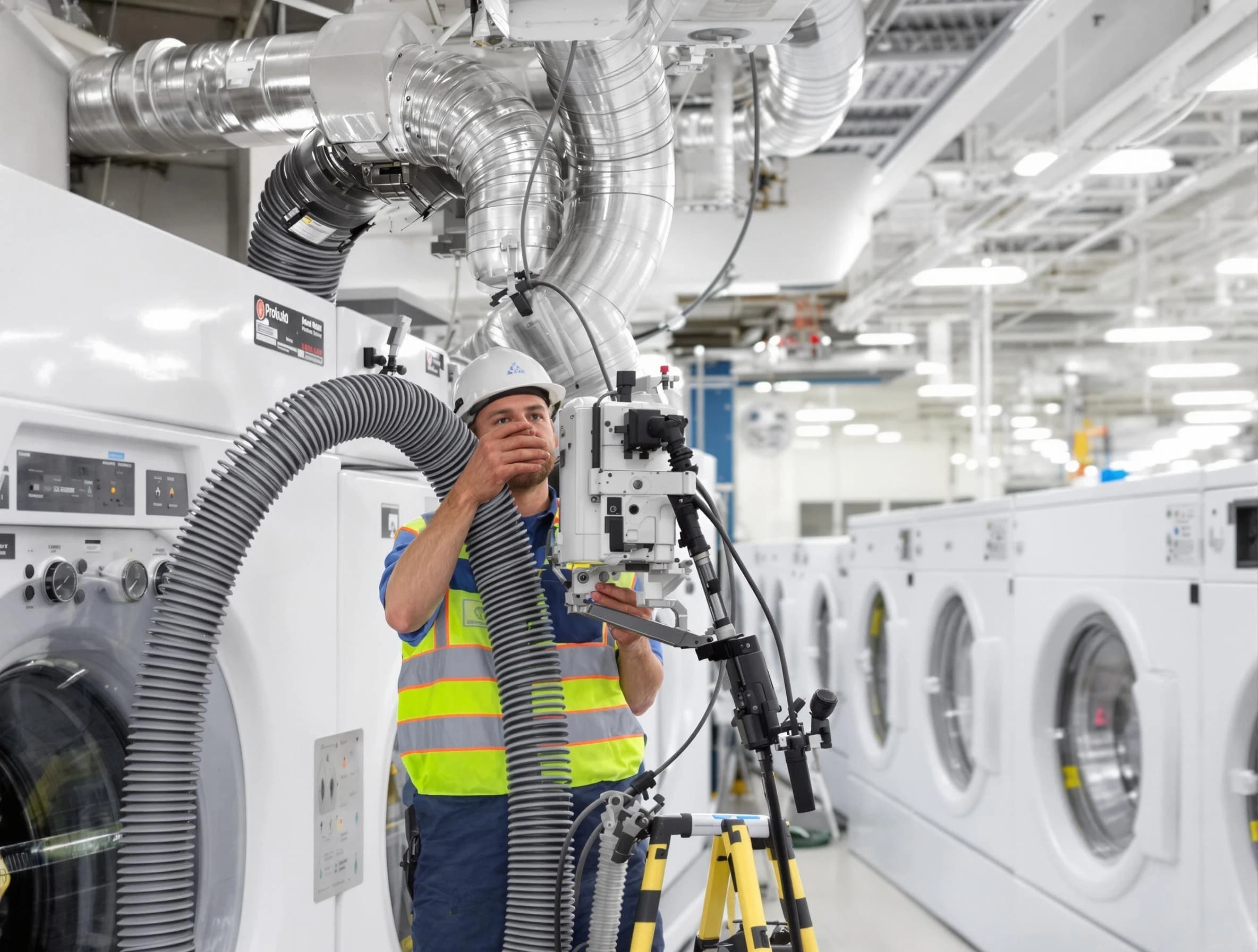 Hueytown Dryer Vent Cleaning team performing commercial-grade dryer vent cleaning at a business facility in Hueytown
