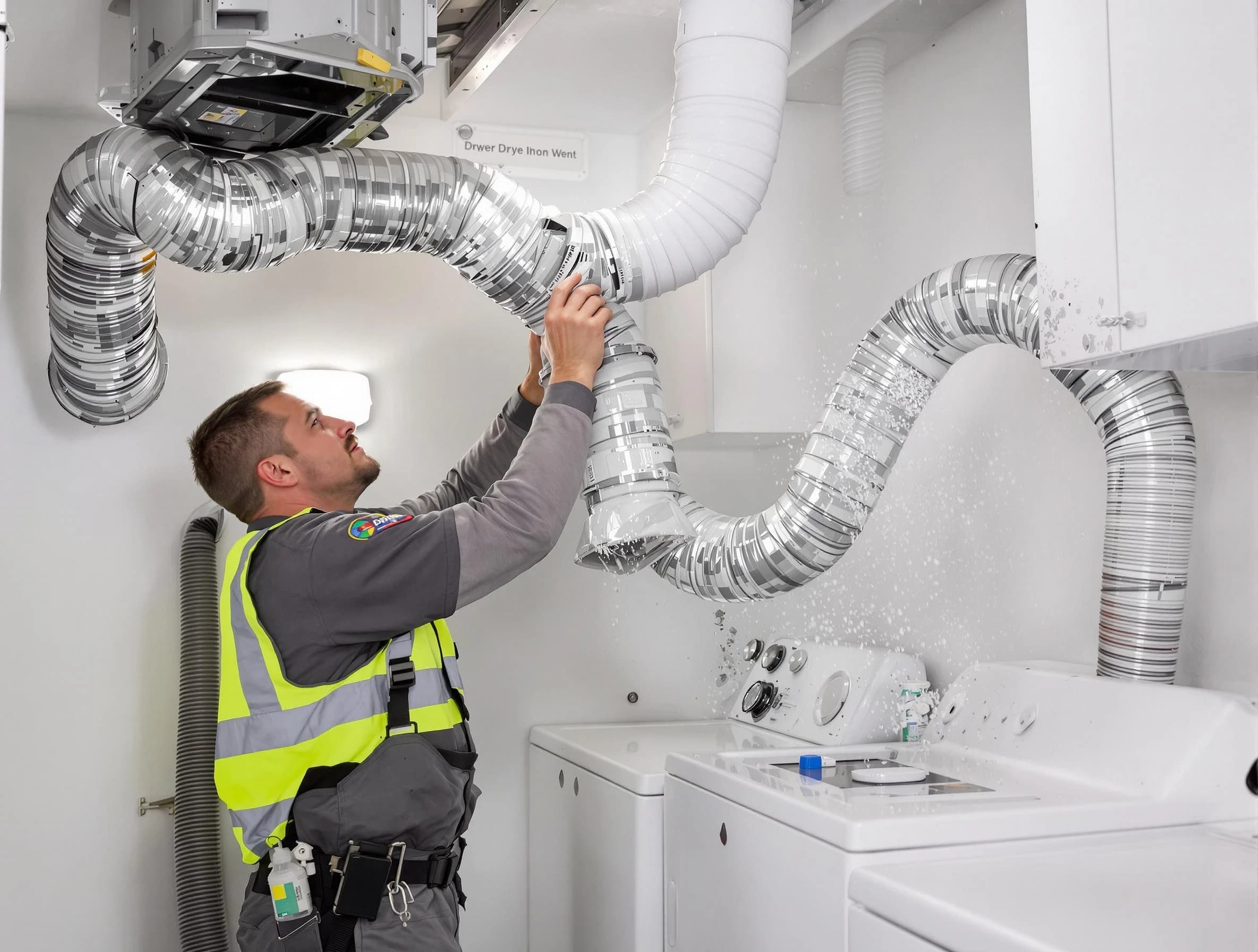 Hueytown Dryer Vent Cleaning technician performing detailed dryer exhaust vent cleaning at a home in Hueytown