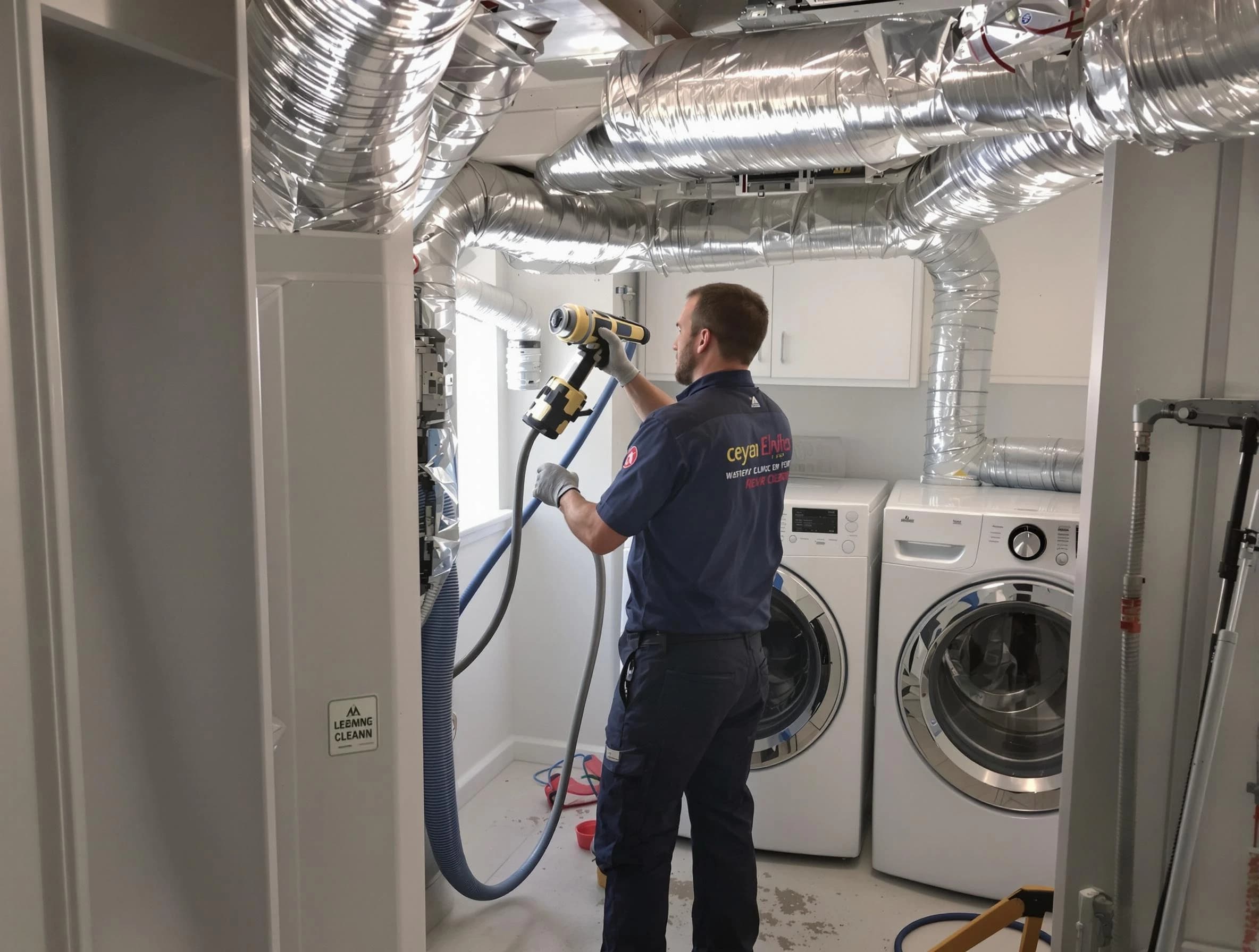 Hueytown Dryer Vent Cleaning specialist using advanced equipment for thorough duct cleaning in Hueytown