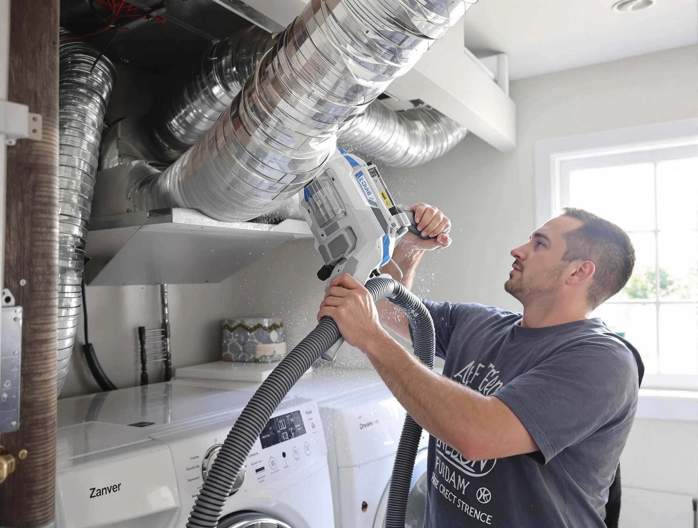 Hueytown Dryer Vent Cleaning specialist cleaning deep within a dryer vent duct system in Hueytown