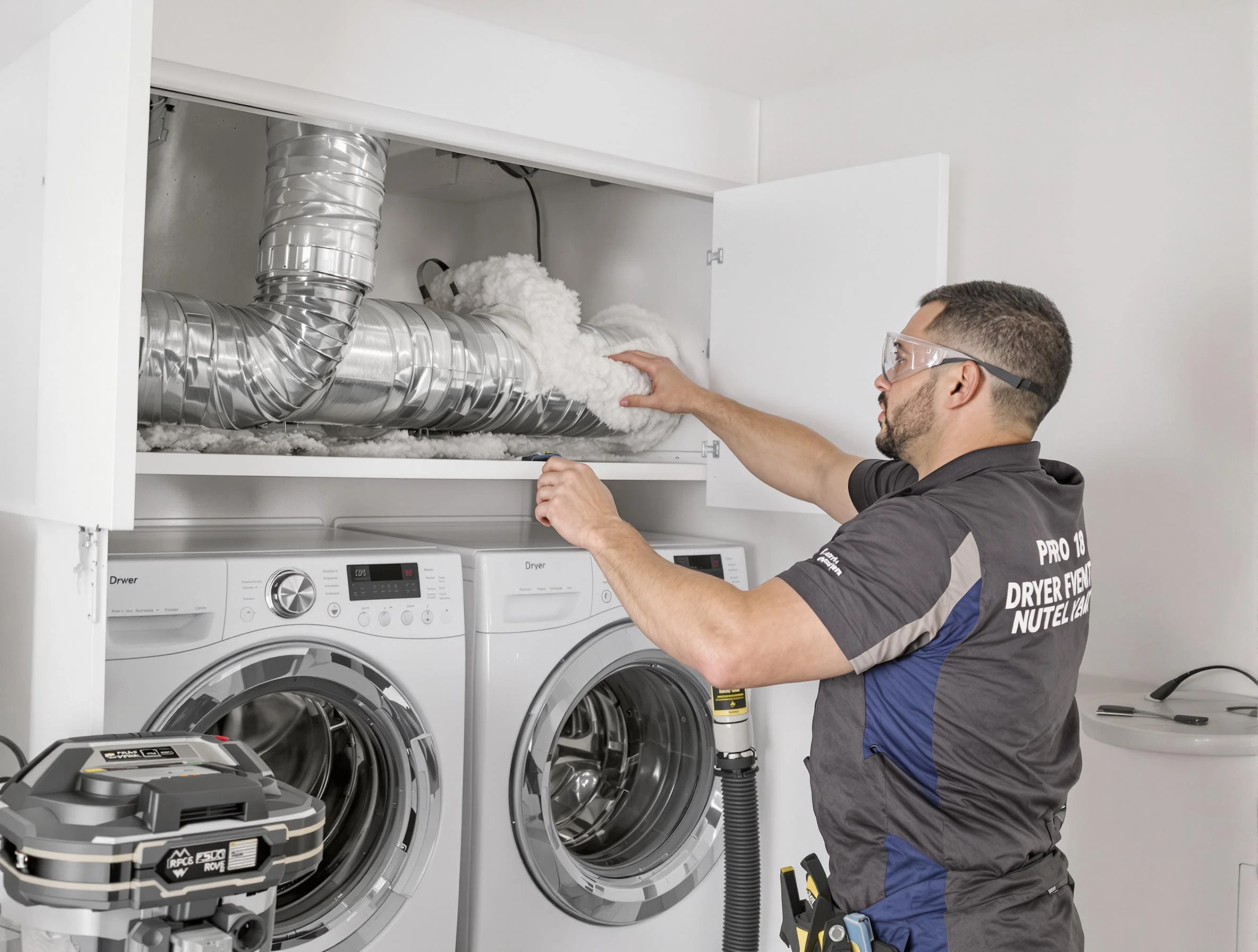 Hueytown Dryer Vent Cleaning certified technician performing specialized gas dryer vent cleaning in Hueytown